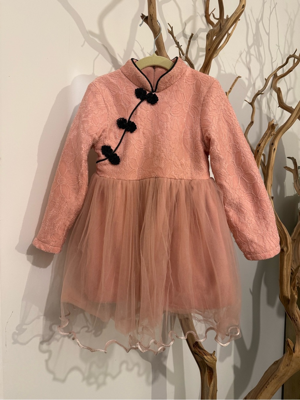 Girls’ Blush Pink Chinese-Inspired Tulle Party Dress | Size 3–4 Years